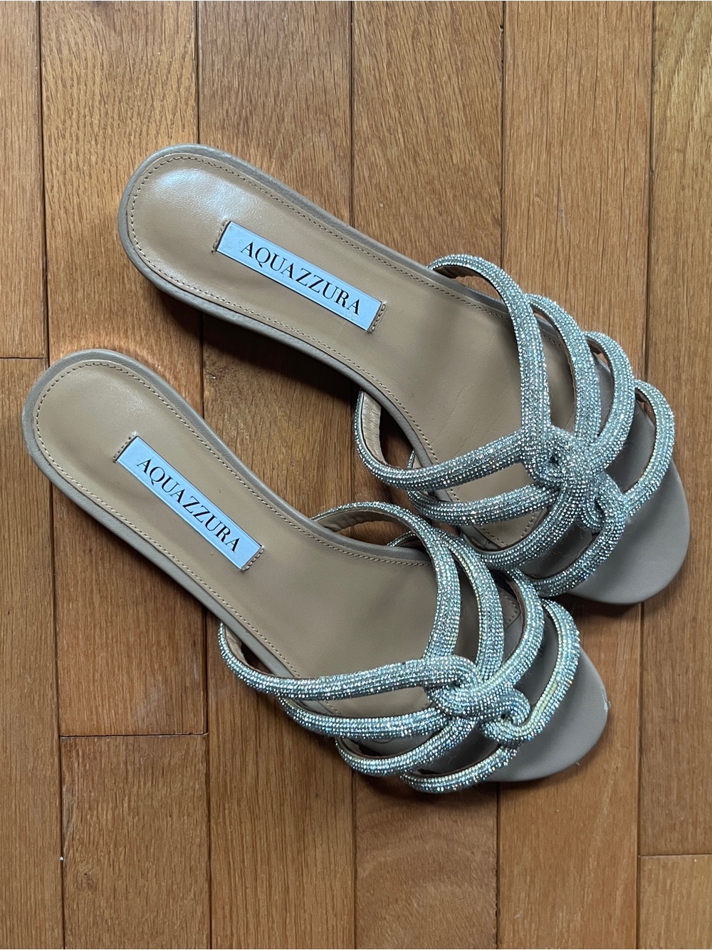 Aquazzura Beaded Sparklr Knotted Slide Mule Sandals size 38